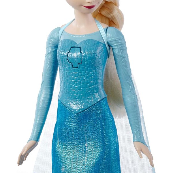 Die Mattel Disney Frozen Elsa-Puppe singt „Let Go Now“ im klassischen eisblauen Kleid