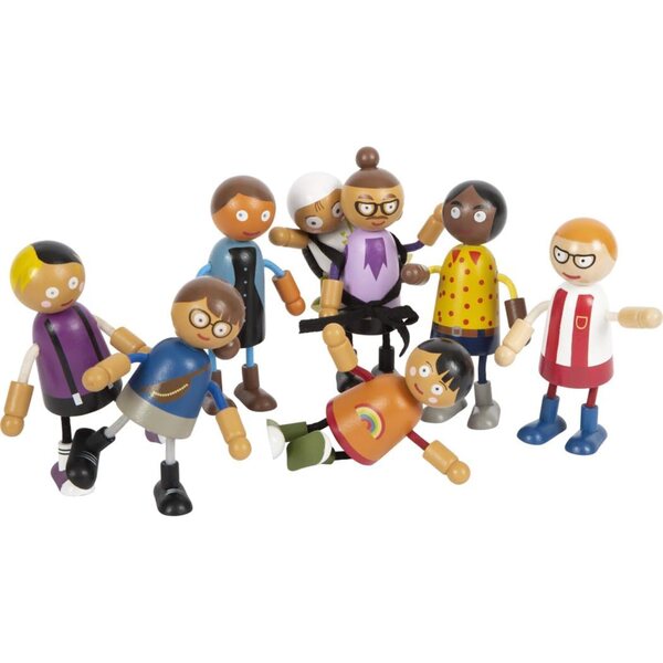 Biege Familie von Small Foot Holzpuppen mit Baby, 8 flexible Figuren für kreatives Spielen