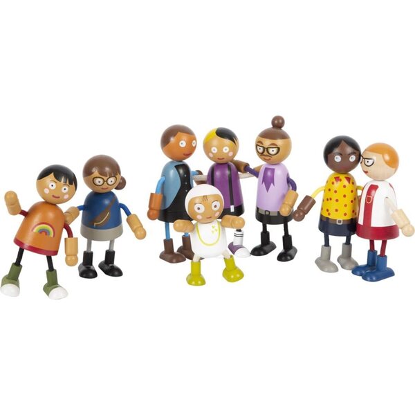 Biege Familie von Small Foot Holzpuppen mit Baby, 8 flexible Figuren für kreatives Spielen