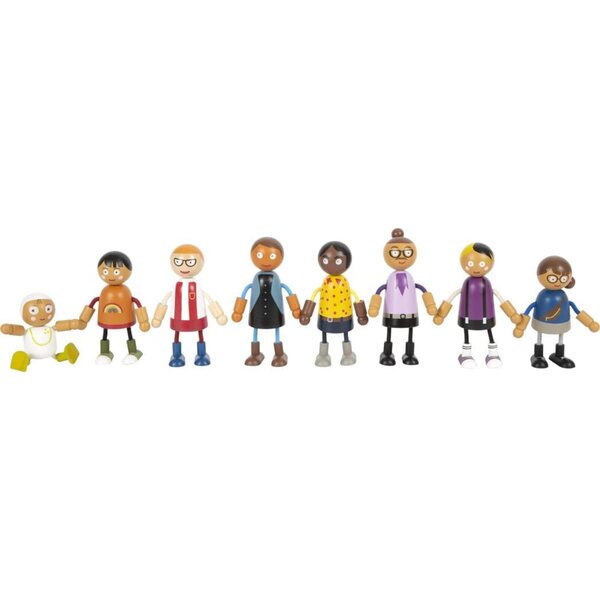 Biege Familie von Small Foot Holzpuppen mit Baby, 8 flexible Figuren für kreatives Spielen