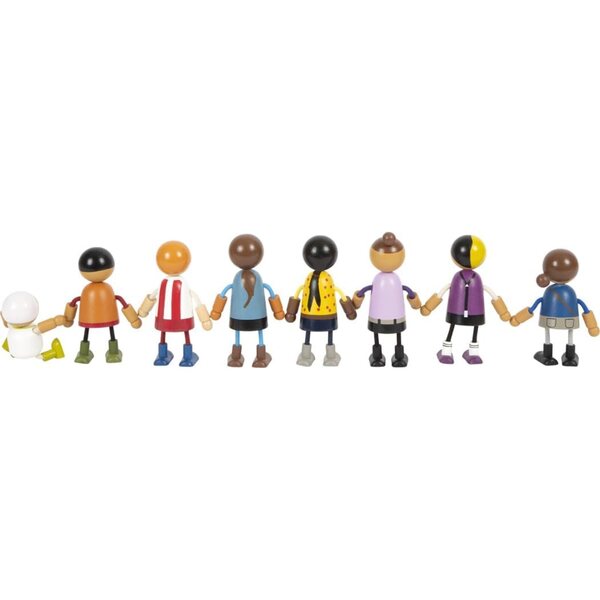 Biege Familie von Small Foot Holzpuppen mit Baby, 8 flexible Figuren für kreatives Spielen