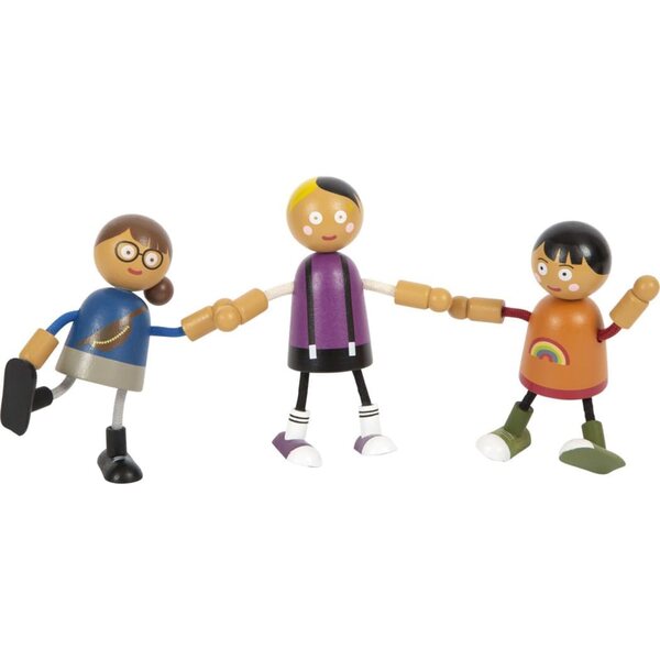 Biege Familie von Small Foot Holzpuppen mit Baby, 8 flexible Figuren für kreatives Spielen