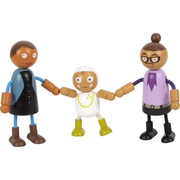 Biege Familie von Small Foot Holzpuppen mit Baby, 8 flexible Figuren für kreatives Spielen
