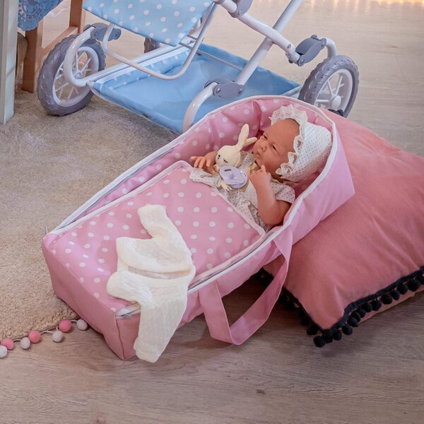 JC Toys Puppe La Newborn 38 cm mit weichem Körper und weißem Kleid mit goldenen Punkten