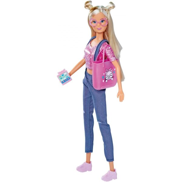 Steffi Love Kitty Fashion 29cm - Poupée Mode avec Lunettes et Tablette Chat