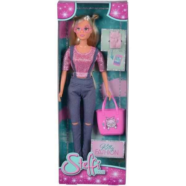Steffi Love Kitty Fashion 29cm - Poupée Mode avec Lunettes et Tablette Chat