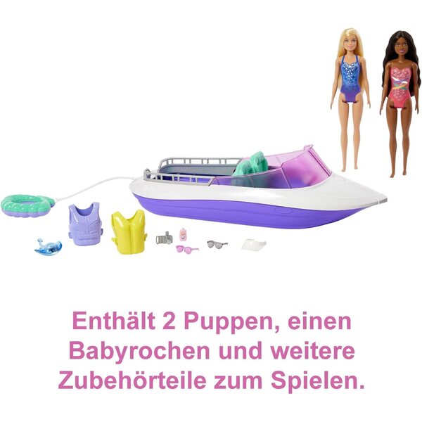 Barbie Malibu & Brooklyn con Speedboat 45,7 cm e Accessori, gioco mare per bambini