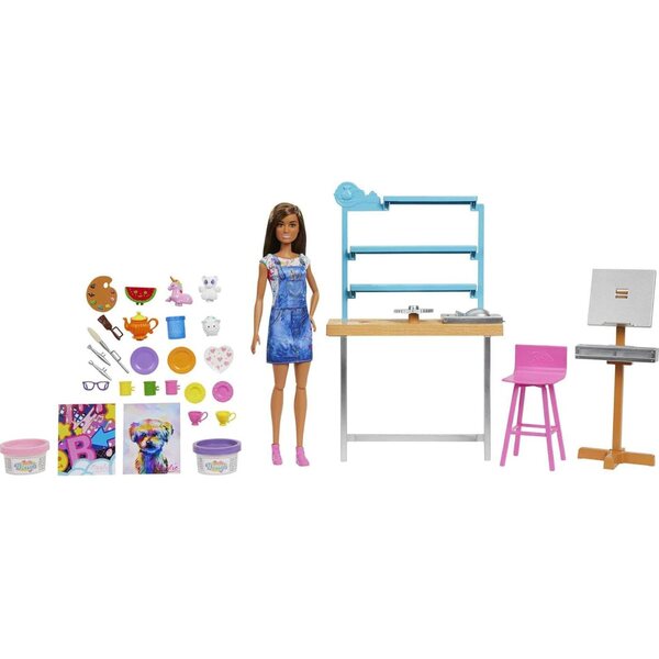 Barbie HCM85 Relax and Create Kunst Studio con Pupa e 25+ Accessori Creativi per Bambini