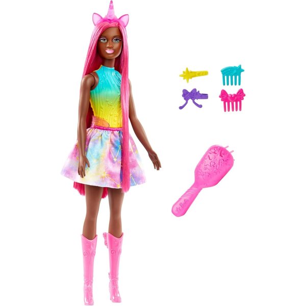 Barbie Einhorn-Puppe 18 cm magentafarbene Fantasy-Haare mit Styling-Zubehör