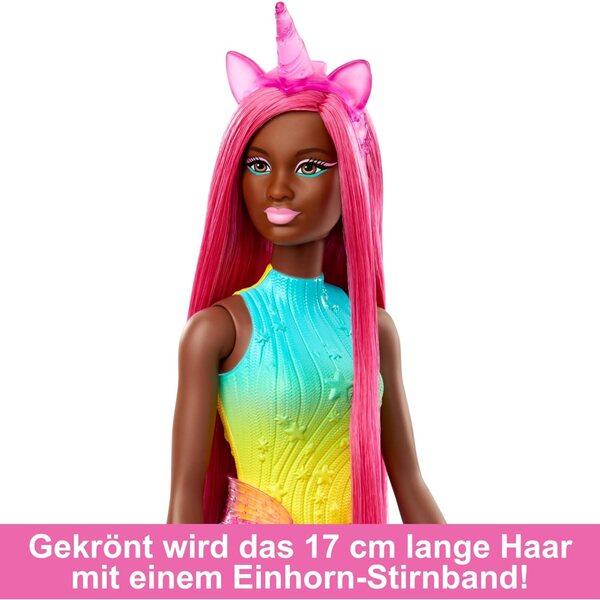 Barbie Einhorn-Puppe 18 cm magentafarbene Fantasy-Haare mit Styling-Zubehör