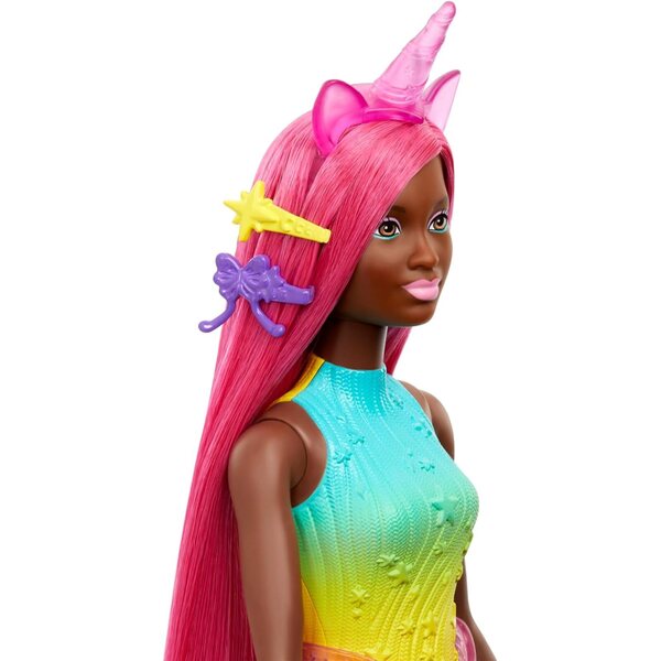 Barbie Einhorn-Puppe 18 cm magentafarbene Fantasy-Haare mit Styling-Zubehör