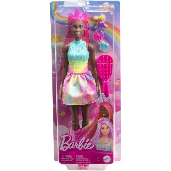 Barbie Einhorn-Puppe 18 cm magentafarbene Fantasy-Haare mit Styling-Zubehör