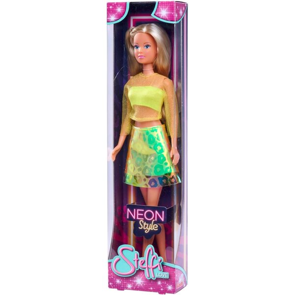 Bambola Steffi Love Neon Style 29cm con gonna a cintura in colori neon per bambini 3+