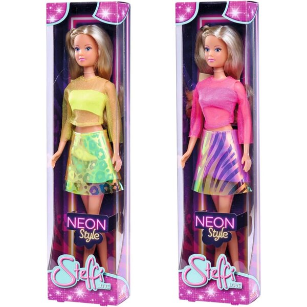 Bambola Steffi Love Neon Style 29cm con gonna a cintura in colori neon per bambini 3+