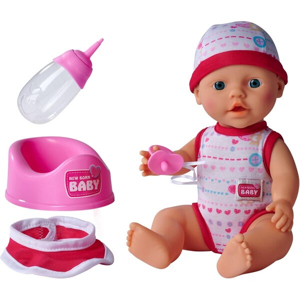 Simba New Born Babyset 30 cm - Puppe con Funzione Bere e Fare Pipì, Accessori Inclusi
