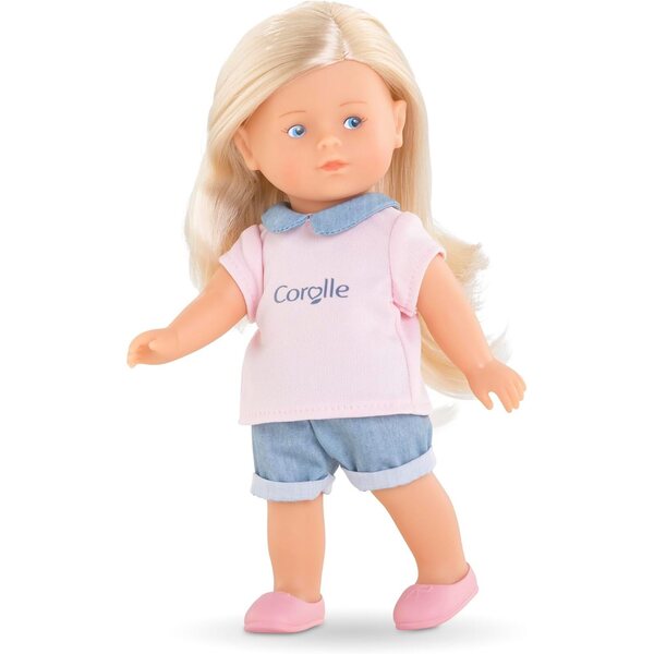Corolle Miniwelt Rosy 20 cm Puppe mit Vanilleduft, Outfit und extra Pinsel, Geschenkset