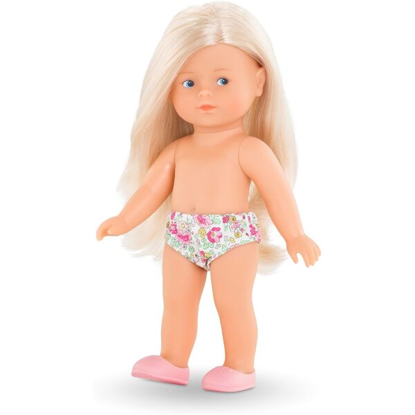 Corolle Miniwelt Rosy 20 cm Puppe mit Vanilleduft, Outfit und extra Pinsel, Geschenkset