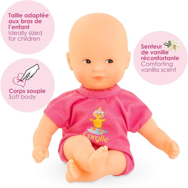Corolle Mini Bada Pink 20 cm – Erste Puppe für Kinder ab 18 Monaten aus duftendem Vinyl