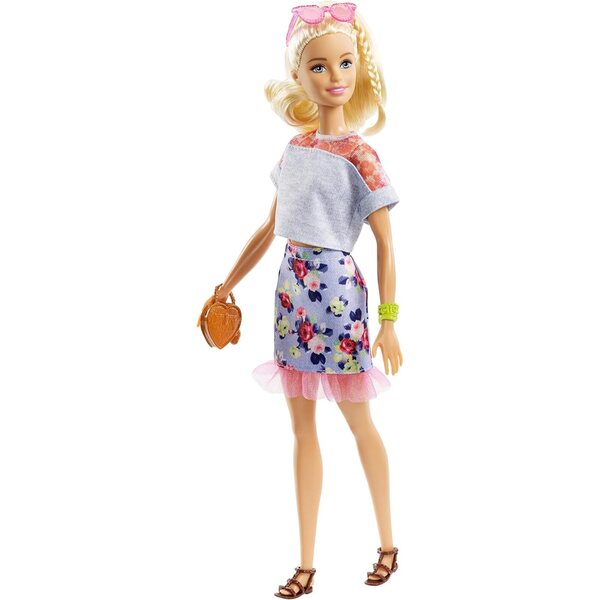 Barbie Fashionistas Pupa con Outfit Blu e Rosa e Set Moda Completo