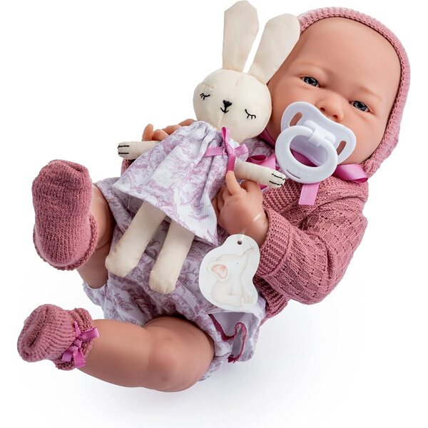 JC Toys La Newborn Poupée 38 cm weiches rosa Vinyl mit Toile de Jouy-Kleidung