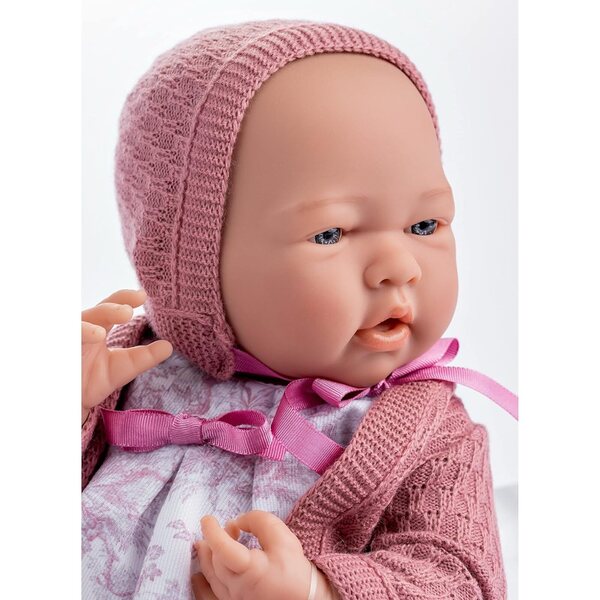 JC Toys La Newborn Poupée 38 cm weiches rosa Vinyl mit Toile de Jouy-Kleidung