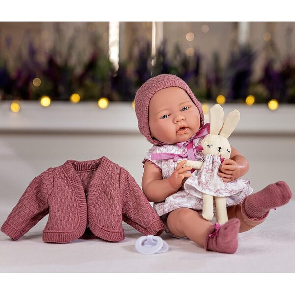JC Toys La Newborn Poupée 38 cm weiches rosa Vinyl mit Toile de Jouy-Kleidung