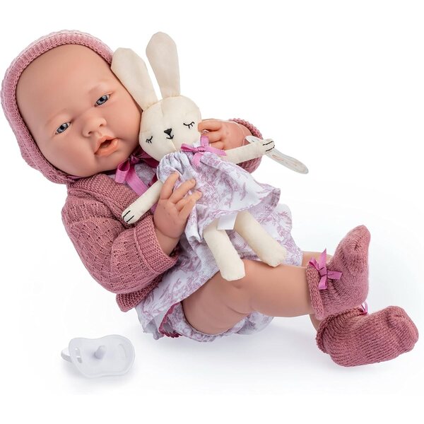 JC Toys La Newborn Poupée 38 cm weiches rosa Vinyl mit Toile de Jouy-Kleidung
