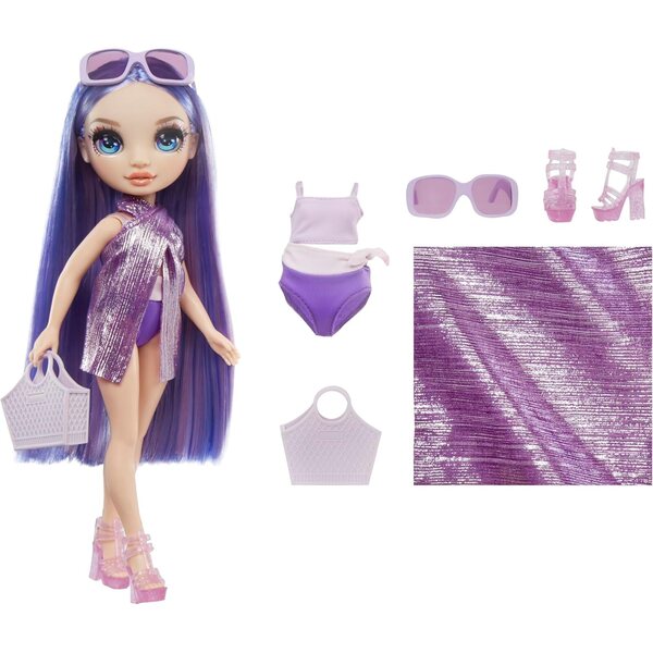 Rainbow High Swim & Style Violet e Skyler - Bambole Fashion 28 cm con Pareo Multifunzione