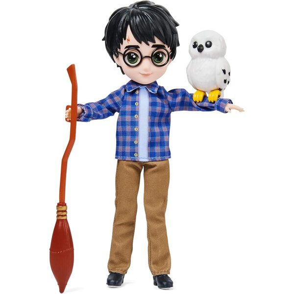 Harry Potter Puppe 20 cm mit magischem Zubehör: Pullover, Umhang, Zauberstab und mehr