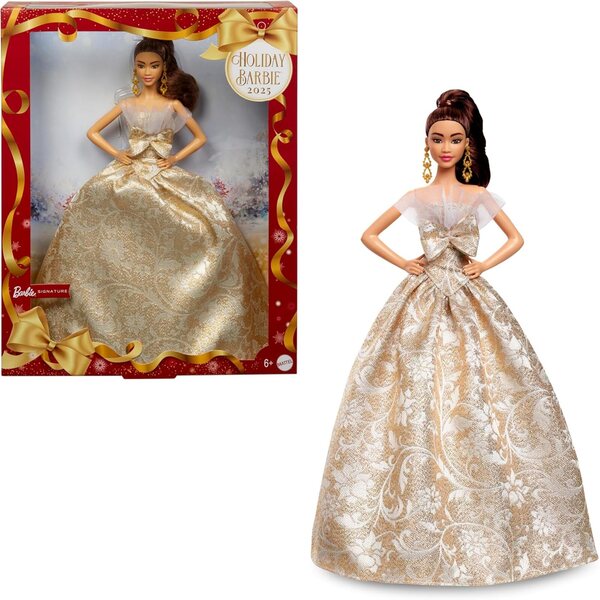 Barbie Signature 2025 Holiday – Sammlerpuppe in elegantem Kleid mit goldenen Accessoires