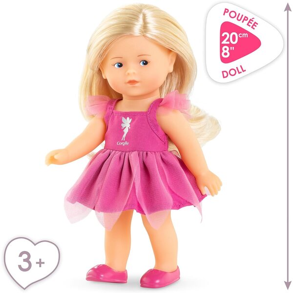 Corolle Mini Corollines Rosy Fee 20 cm mit Zubehör, Puppe mit Vanilleduft