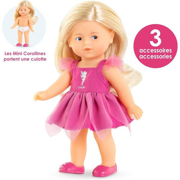 Corolle Mini Corollines Rosy Fee 20 cm mit Zubehör, Puppe mit Vanilleduft