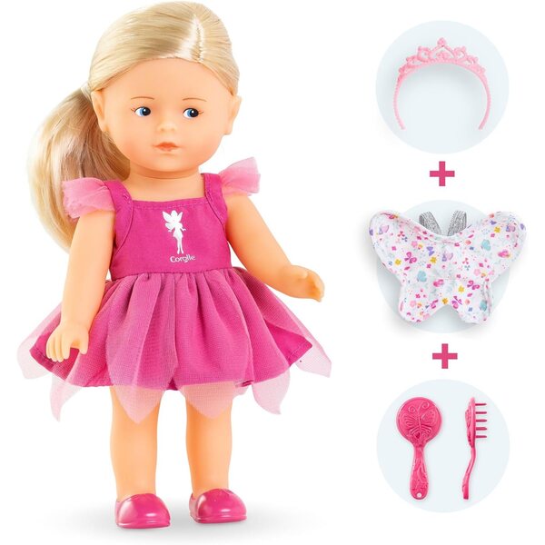Corolle Mini Corollines Rosy Fee 20 cm mit Zubehör, Puppe mit Vanilleduft