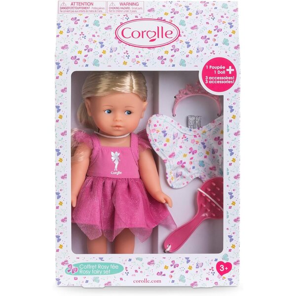Corolle Mini Corollines Rosy Fee 20 cm mit Zubehör, Puppe mit Vanilleduft