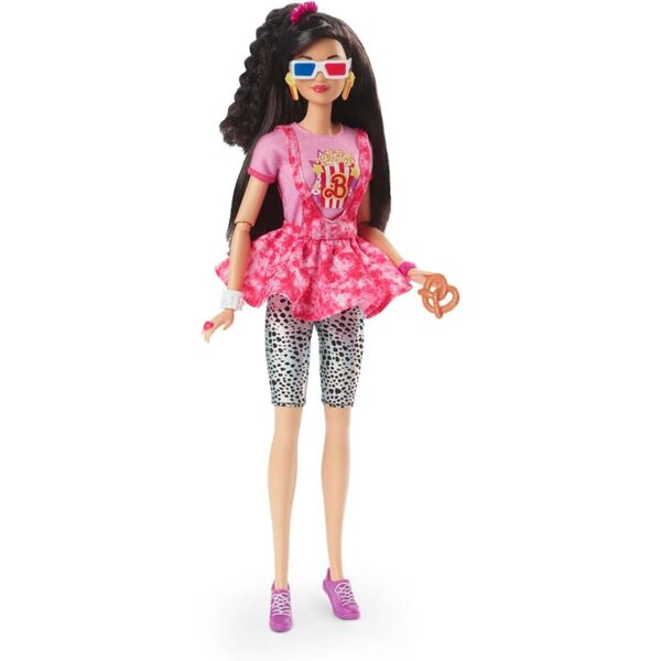 Barbie Rewind Filmnacht 80er-Serie mit Popcorn, VHS und Zubehör im Retro-Stil
