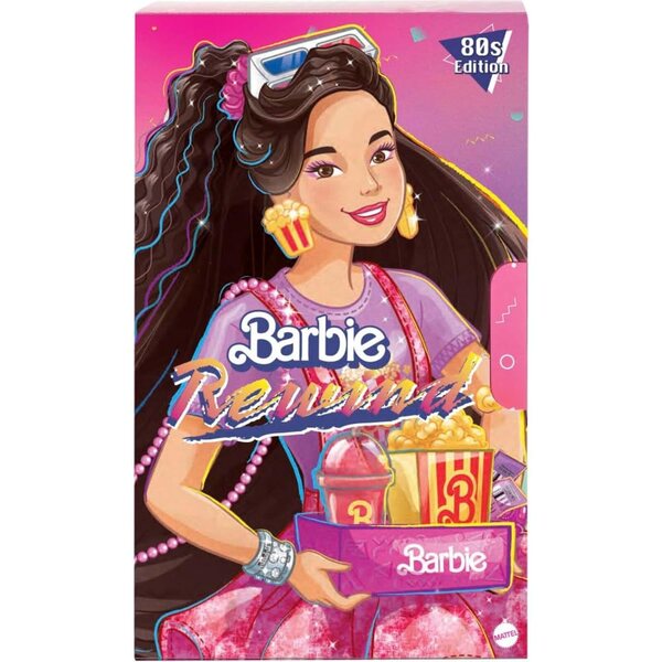 Barbie Rewind Filmnacht 80er-Serie mit Popcorn, VHS und Zubehör im Retro-Stil