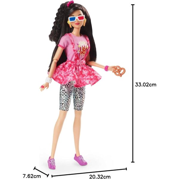 Barbie Rewind Filmnacht 80er-Serie mit Popcorn, VHS und Zubehör im Retro-Stil