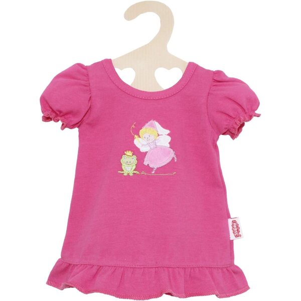 Puppennachthemd mit Feen- und Froschmotiv in Rosa, Größe 28-35 cm