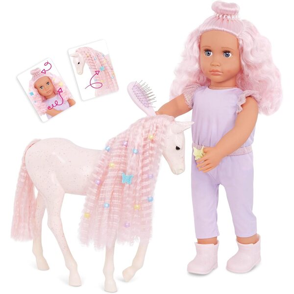 Our Generation Elara e Lumina Set bambola da 46 cm e puledro di cavallo con pelo rosa
