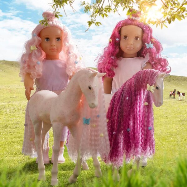Our Generation Elara e Lumina Set bambola da 46 cm e puledro di cavallo con pelo rosa