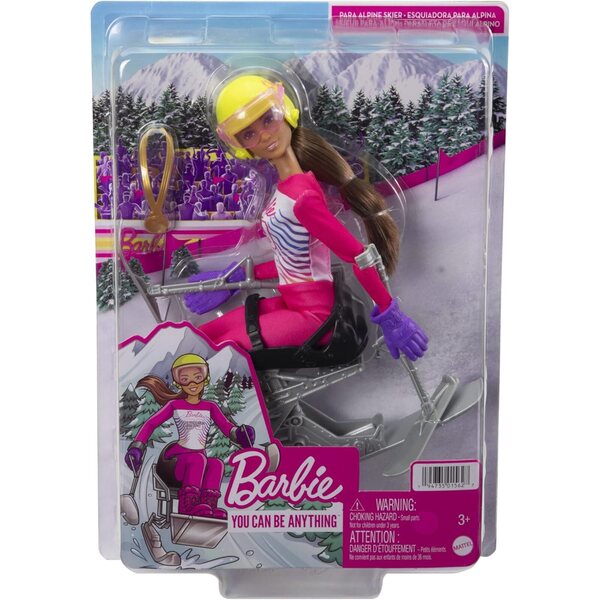 Barbie Paraskifahrerin 30 cm mit komplettem Wintersport-Set für Kinder ab 3 Jahren