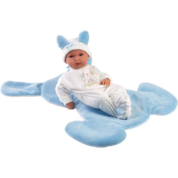 Llorens Bimbo Babypuppe 35 cm mit blauen Augen, Vinylkörper und komplettem Outfit