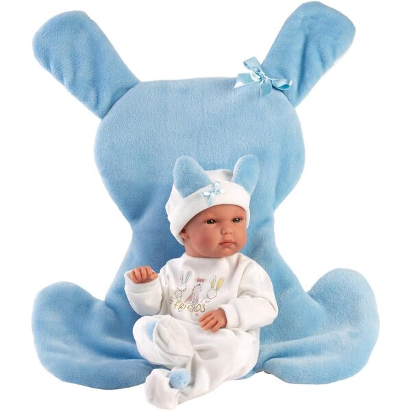 Llorens Bimbo Babypuppe 35 cm mit blauen Augen, Vinylkörper und komplettem Outfit