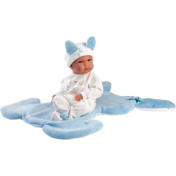 Llorens Bimbo Babypuppe 35 cm mit blauen Augen, Vinylkörper und komplettem Outfit
