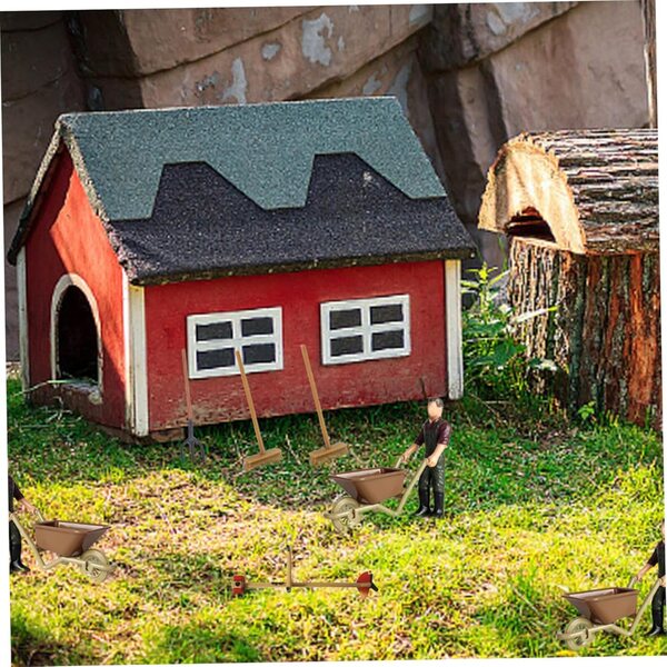 Set van 6 stuks Poppenhuis miniatuuraccessoires: kruiwagen, bezem, vork, grasmaaier