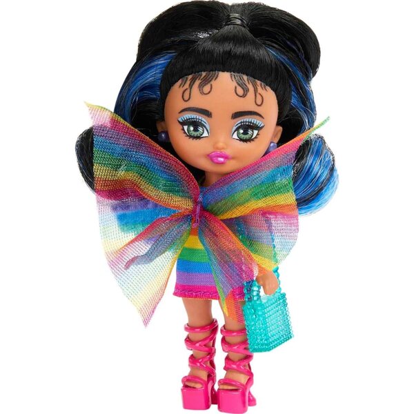 Barbie Extra Mini Minipuppe Regenbogenkleid – trendige Modepuppe 8,3 cm
