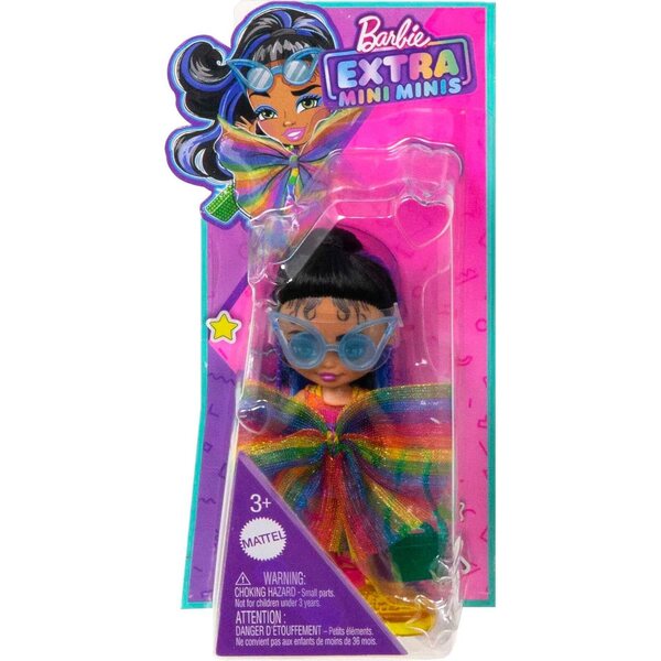 Barbie Extra Mini Minipuppe Regenbogenkleid – trendige Modepuppe 8,3 cm
