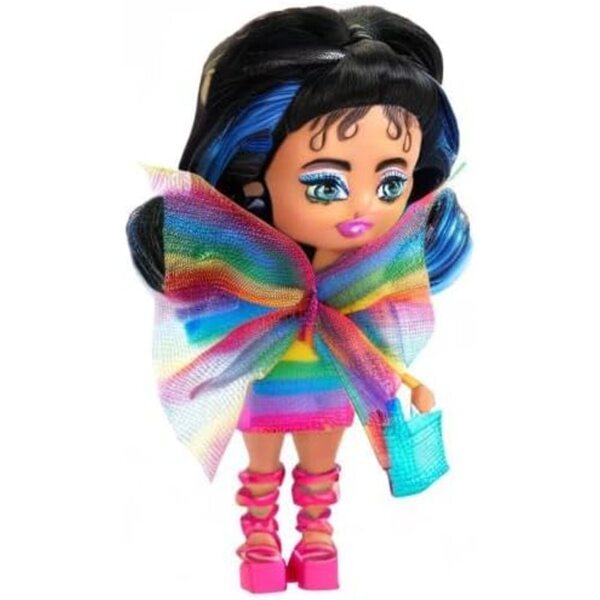 Barbie Extra Mini Minipuppe Regenbogenkleid – trendige Modepuppe 8,3 cm