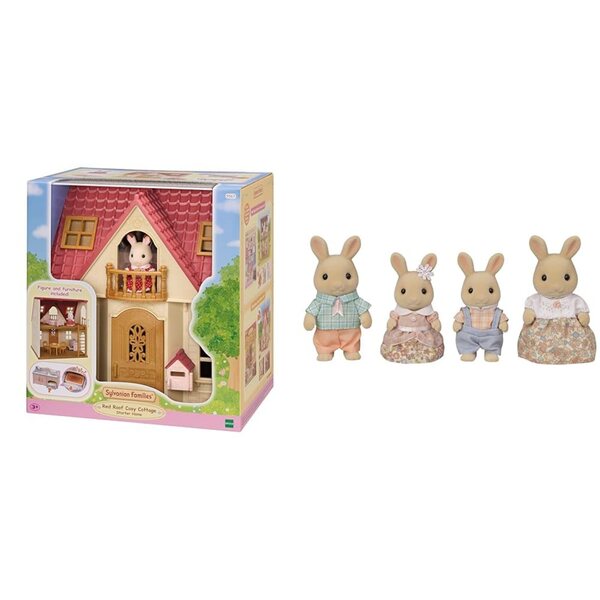 Sylvanian Families Starter House und Family Milk Bunnies – Bewegliches Figurenset für Kinder