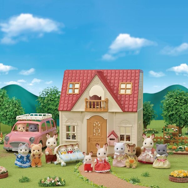 Sylvanian Families Starter House und Family Milk Bunnies – Bewegliches Figurenset für Kinder